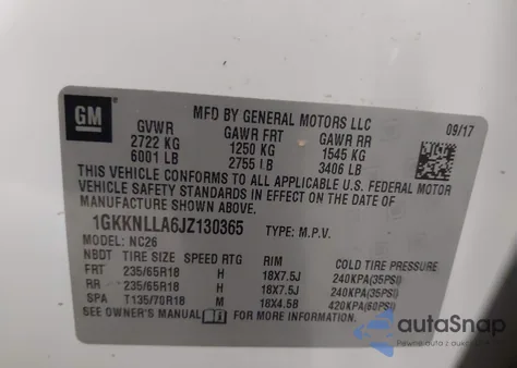 2018 GMC Acadia Sle-2 z USA, uszkodzony, nr VIN 1GKKNLLA6JZ130365